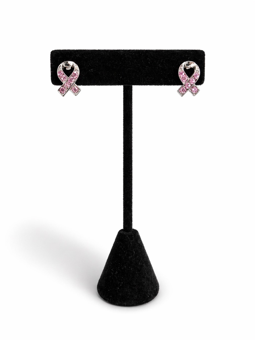 Pink Ribbon Crystal Stud Earrings - Breast Cancer Awareness